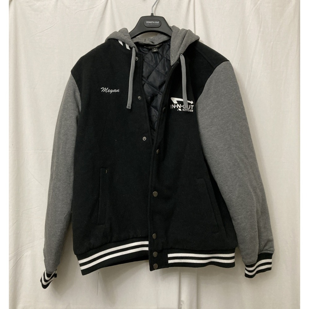 Sport-Tek In-N-Out Black Varsity Jacket w/Removable Hood & Port Pocket -‎ SZ L